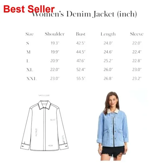 Oversized Denim Jacket Shacket with Pockets, Lightweight Spring Barn Coat